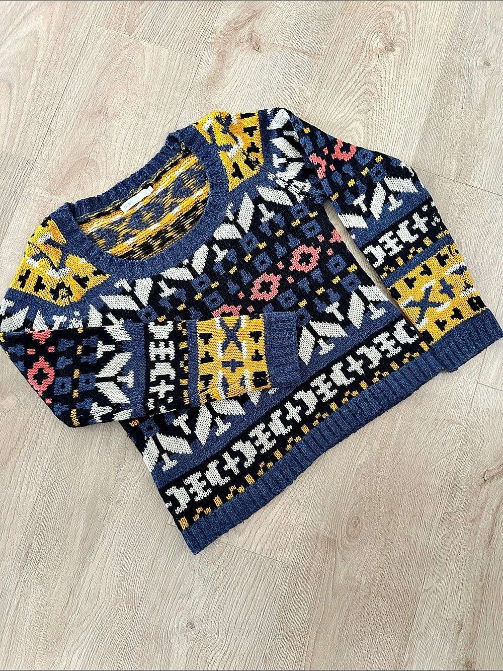 ONLY True Collection Boxy Fair Isle Knit Sweater Size S/M - Blue & Yellow